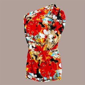 Cache Multicolor Floral One-Shoulder Dress